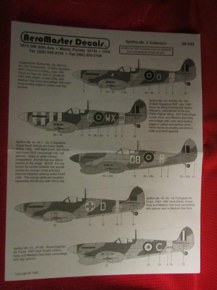 1/48 AeroMaster 48-042 Decal Spitfire Mk V Collection Polish, Portugal, Egypt Y - Image 2 of 3