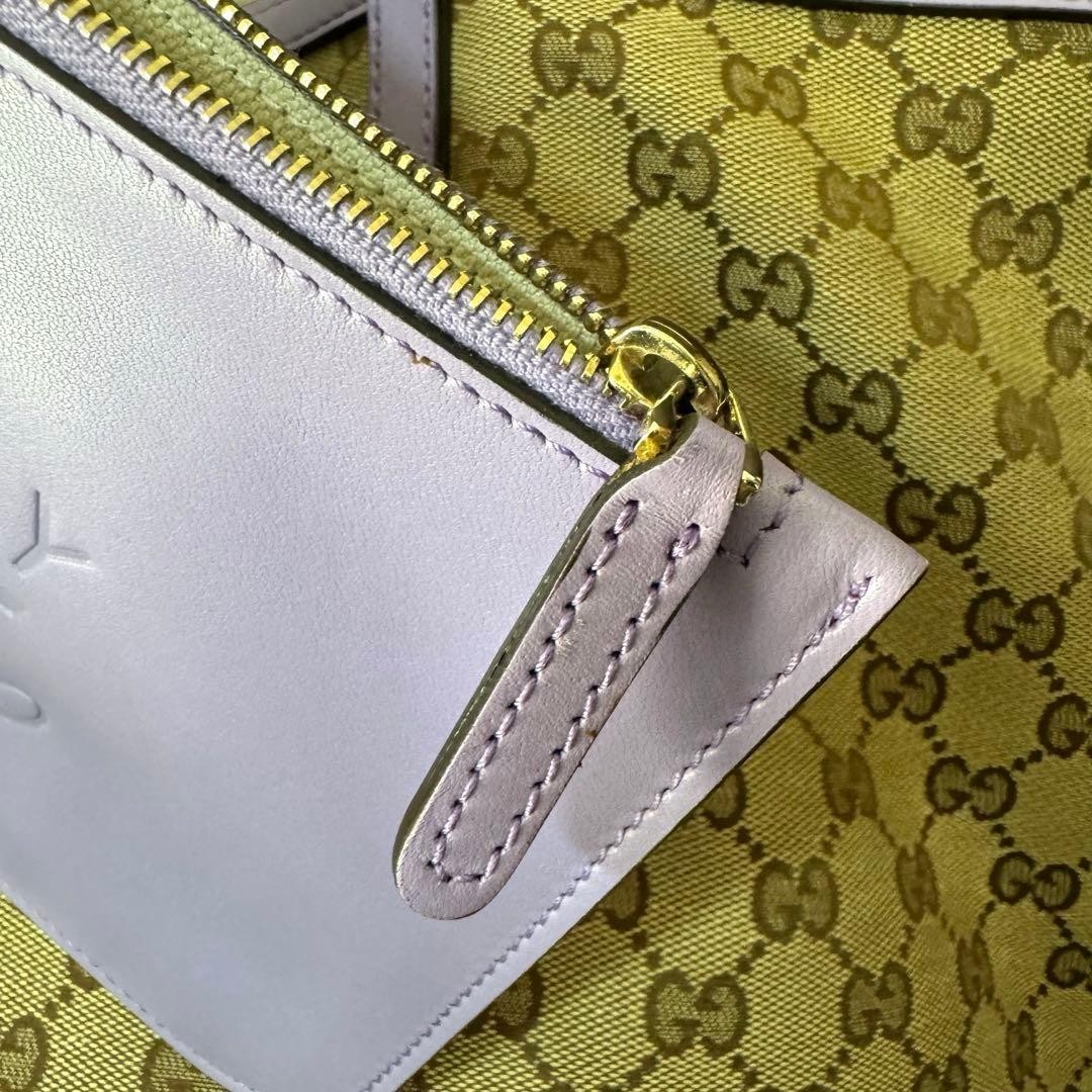 GUCCI GG Canvas Leather Tote Bag Purple with Pouch, Used, Slight Wear thumbnail 14