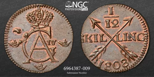 1808 SWEDEN 1/12S NGC MS 64 BN