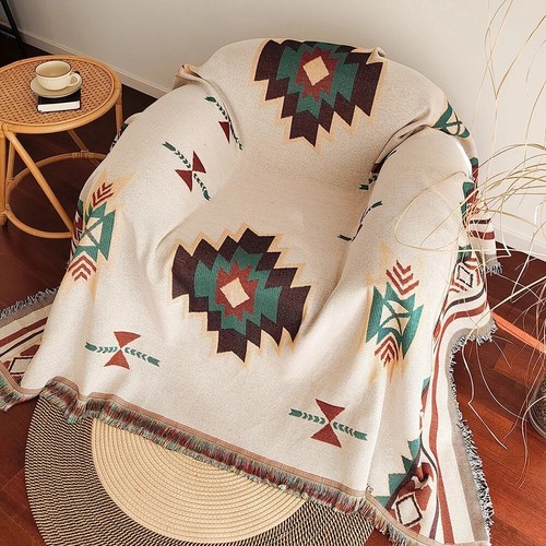 Oversized Aztec Blanket Boho Throw Fringed Southwestern Tapestry Vintage Throw - Picture 3 of 6
