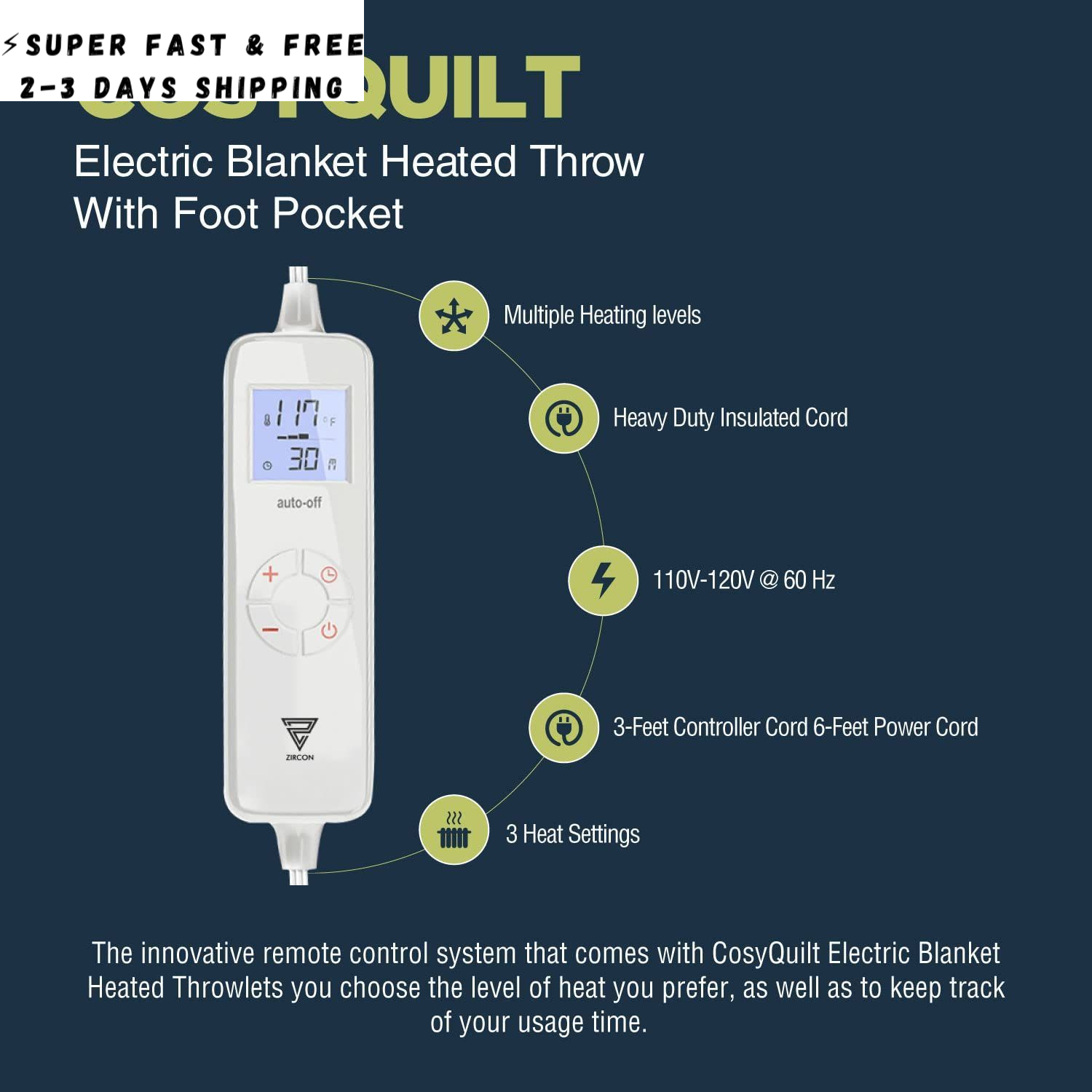 Zircon Electric Blanket Heated Throw Sherpa & Flannel With 3 Settings