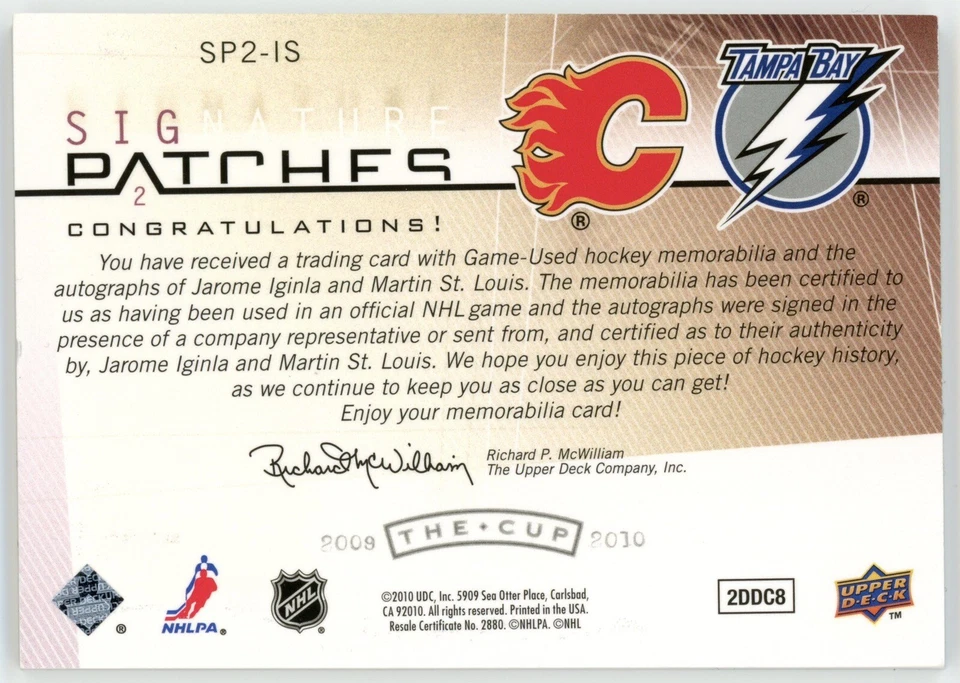 2009-10 UD The Cup Jarome Iginla Martin St. Louis Signature Patches /35 #SP2-IS - Image 2 of 2