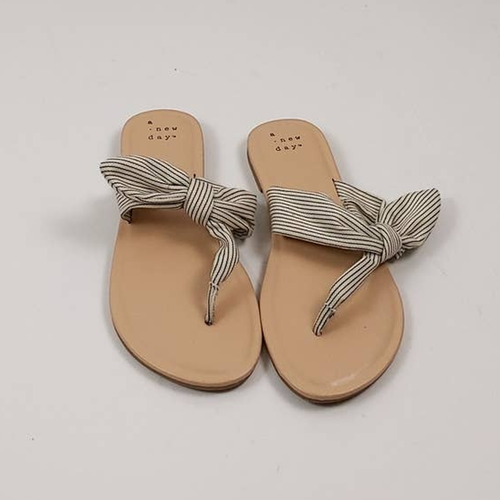 Striped Ribbon Tie Sandals Black White Knot Slide A New Day Slip On Flip  Flops | eBay