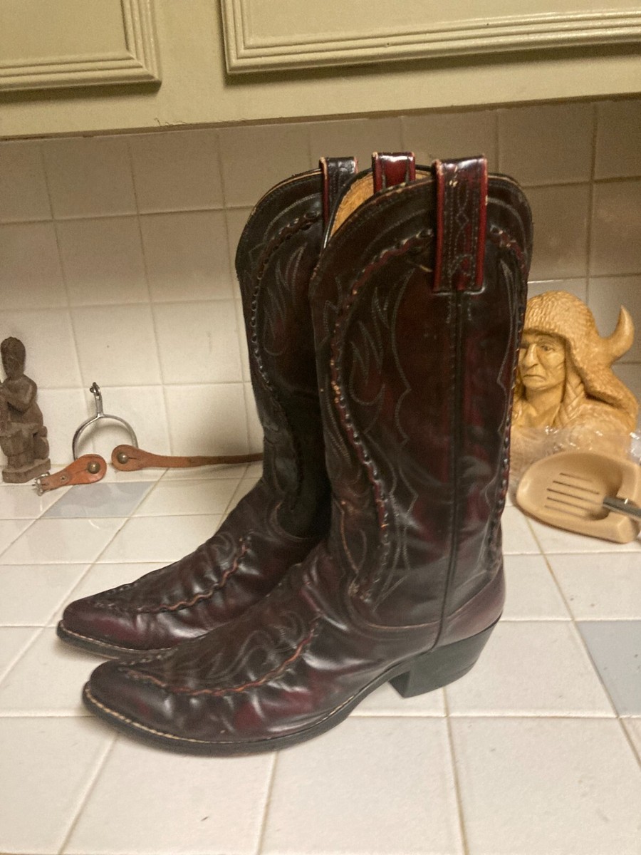 Bottes Cowboy Vintage Dan Post – Homme, Cerise Noire, Taille 10D, Cuir, Western