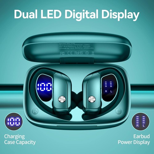 BMANI T16 True Wireless Earbuds, 5.0 HiFi Dual LED Display, Green - Afbeelding 2 van 6