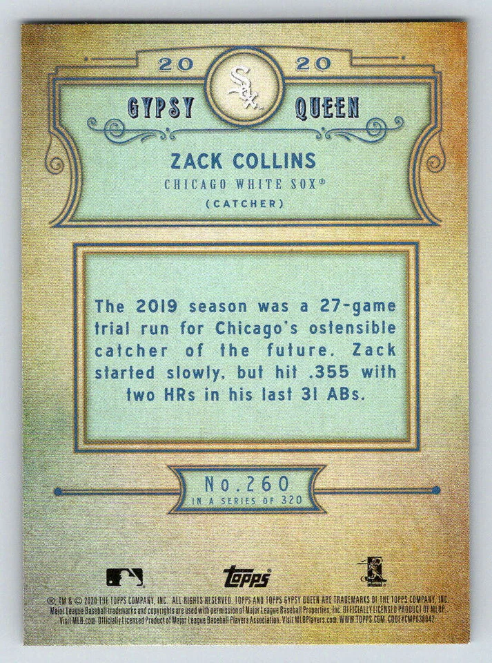 2020 Topps Gypsy Queen #260 Zack Collins RC (ref 174786) - Image 2 of 2
