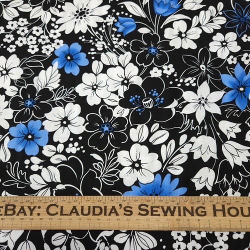 25" Midnight Studio 8 Quilting Treasures Blue Gray & White Floral on Black - Picture 2 of 3
