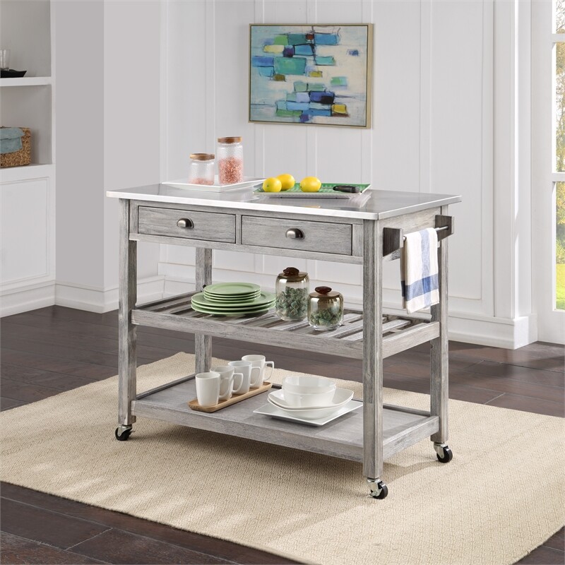 Boraam Sonoma Kitchen Cart with Stainless Steel Top Storm Gray Wire