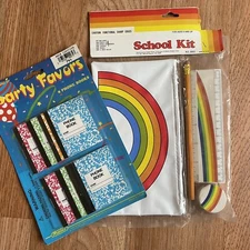 Vtg 80s 90s Rainbow School Kit Pencil Case Supplies & Mini Notebooks NIP