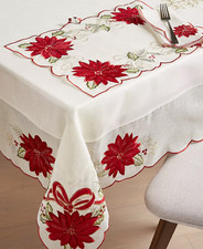 Homewear Holiday Collection Poinsettia Ribbon Christmas Tablecloth 60" x 120"