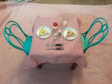 Our Generation Table Chairs Pizza Plates Salt Pepper Vase Parmesan-18" Dolls