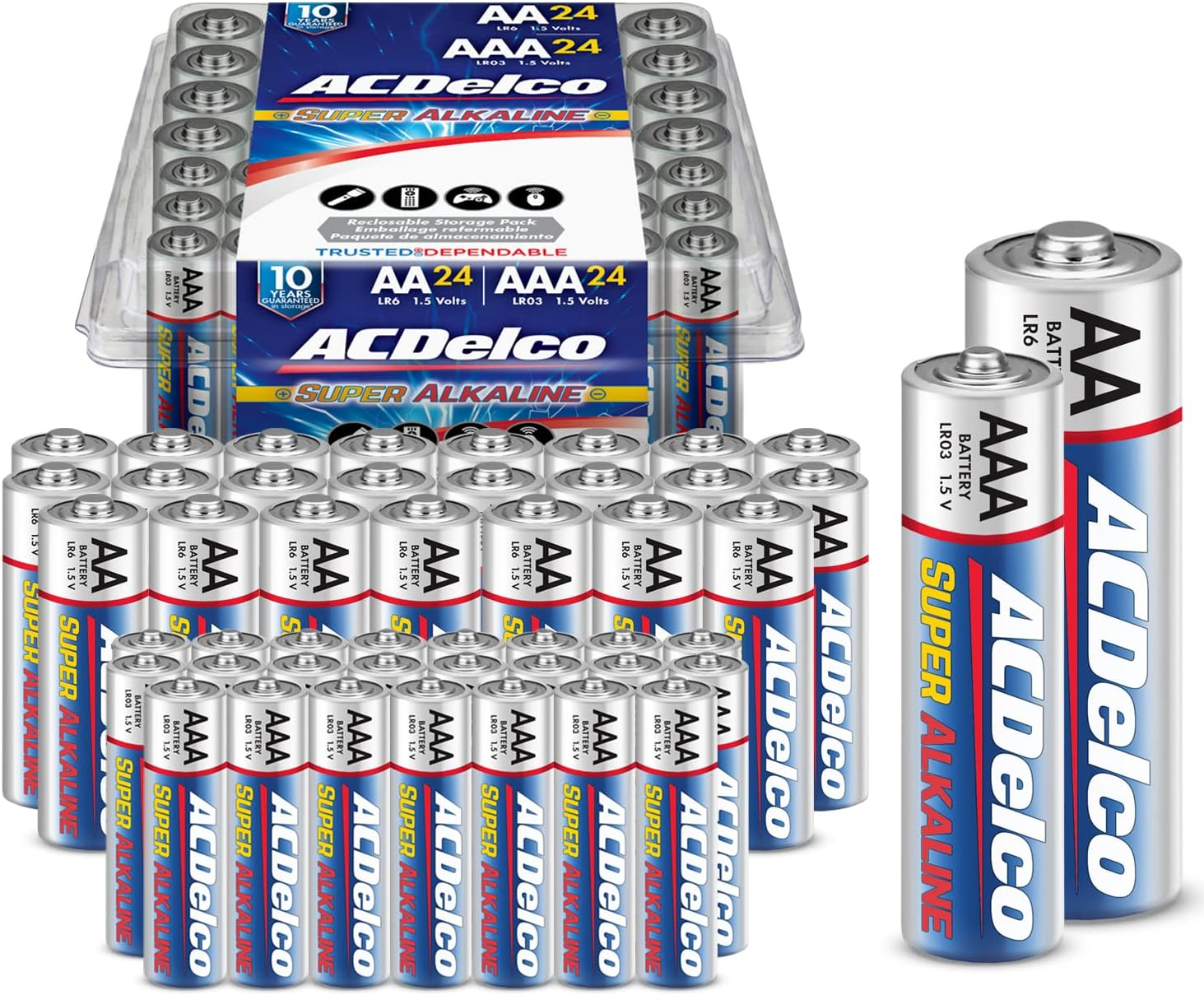 Acdelco AA and AAA 48-Count Combo Pack Super Alkaline Batteries, 24-Count Each,