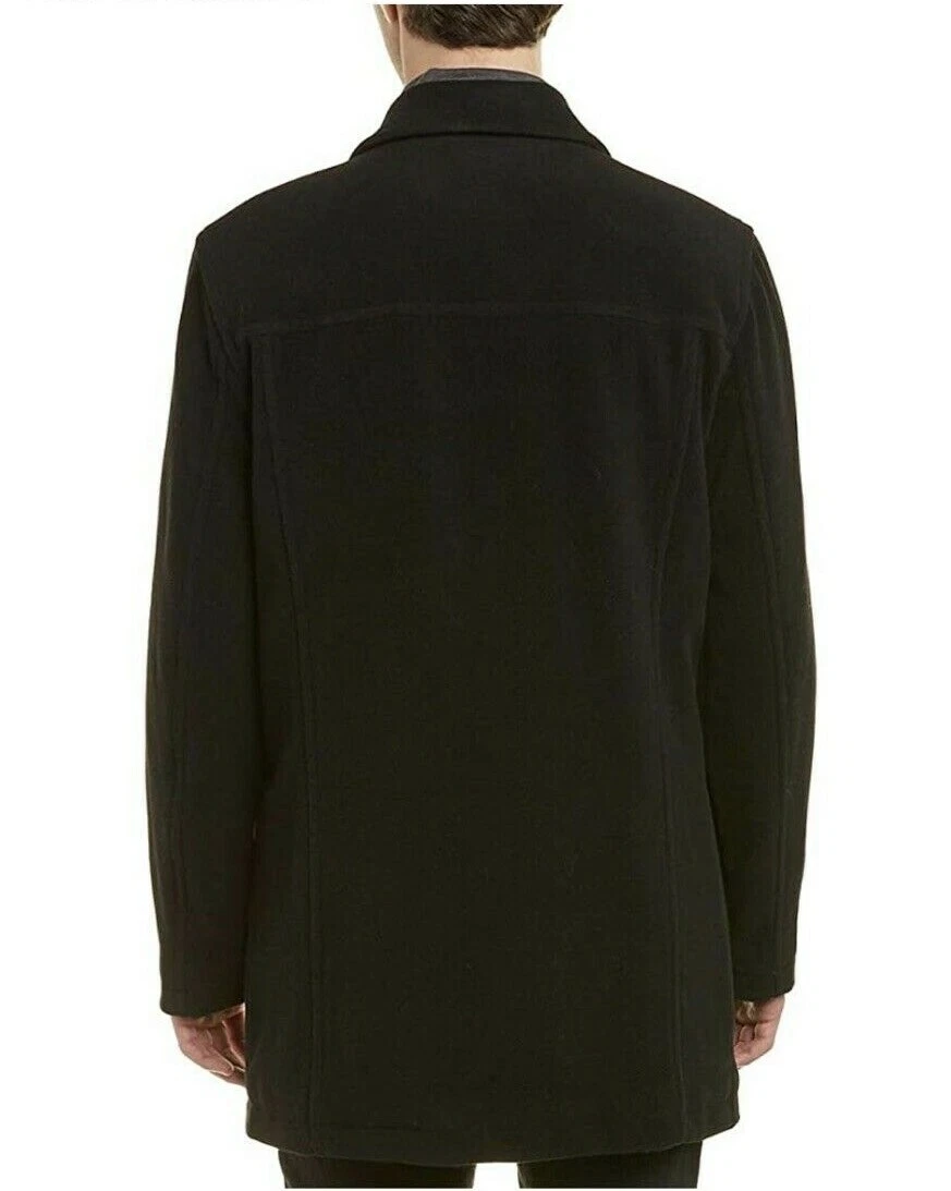 Cole Haan Wool Blend Collared Plush Car Coat, Mens, M, Black