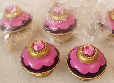 5 Pink Purple Gold Rhinestone Hand Painted Knobs Cabinet Drawer