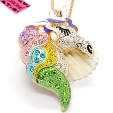 Hot Cute Multicolor Crystal Enamel Unicorn Head Fashion Women Pendant Necklace