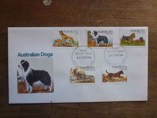 AUSTRALIA 1980 AUSSIE DOGS SET 5 STAMPS FDI KINGSWOOD FIRST DAY COVER