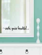SMILE YOU'RE BEAUTIFUL vinyl wall decal sticker bathroom decor tub home mirror 1