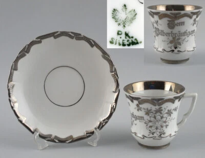 99840930 Silberhochzeits-Tasse Porzellan Königszelt Schlesien 19.Jh. H8,5cm - Bild 1 von 3