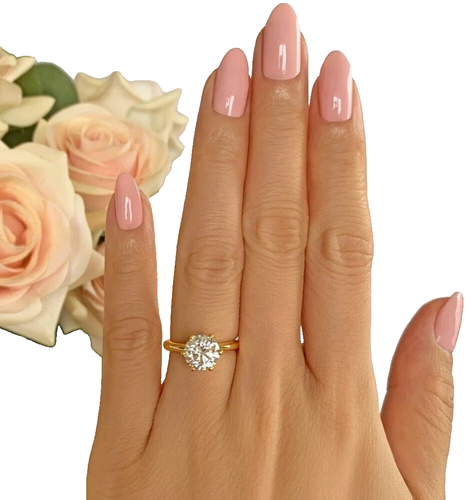 Diamond Engagement Ring F VS2 Round 1.5 Ct Lab created 14K Yellow Gold Sizes4- 9