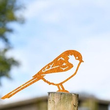 Steel Long-Tailed Tit Fence Topper in Rustic