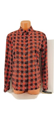 Notations Red, Black,  Beige Button Up Long Sleeve Blouse.  Size Small