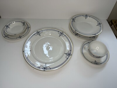 Antique Paul Muller Blue Band W/ Swags 7 Piece Serving Set (8 Available) READ*
