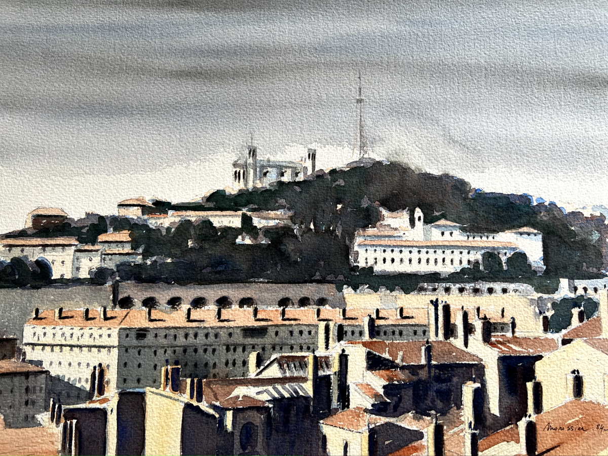 Aquarelle Originale Signée Morissier - Place Bellecour à Lyon, Encadrée (53x40 Cm)