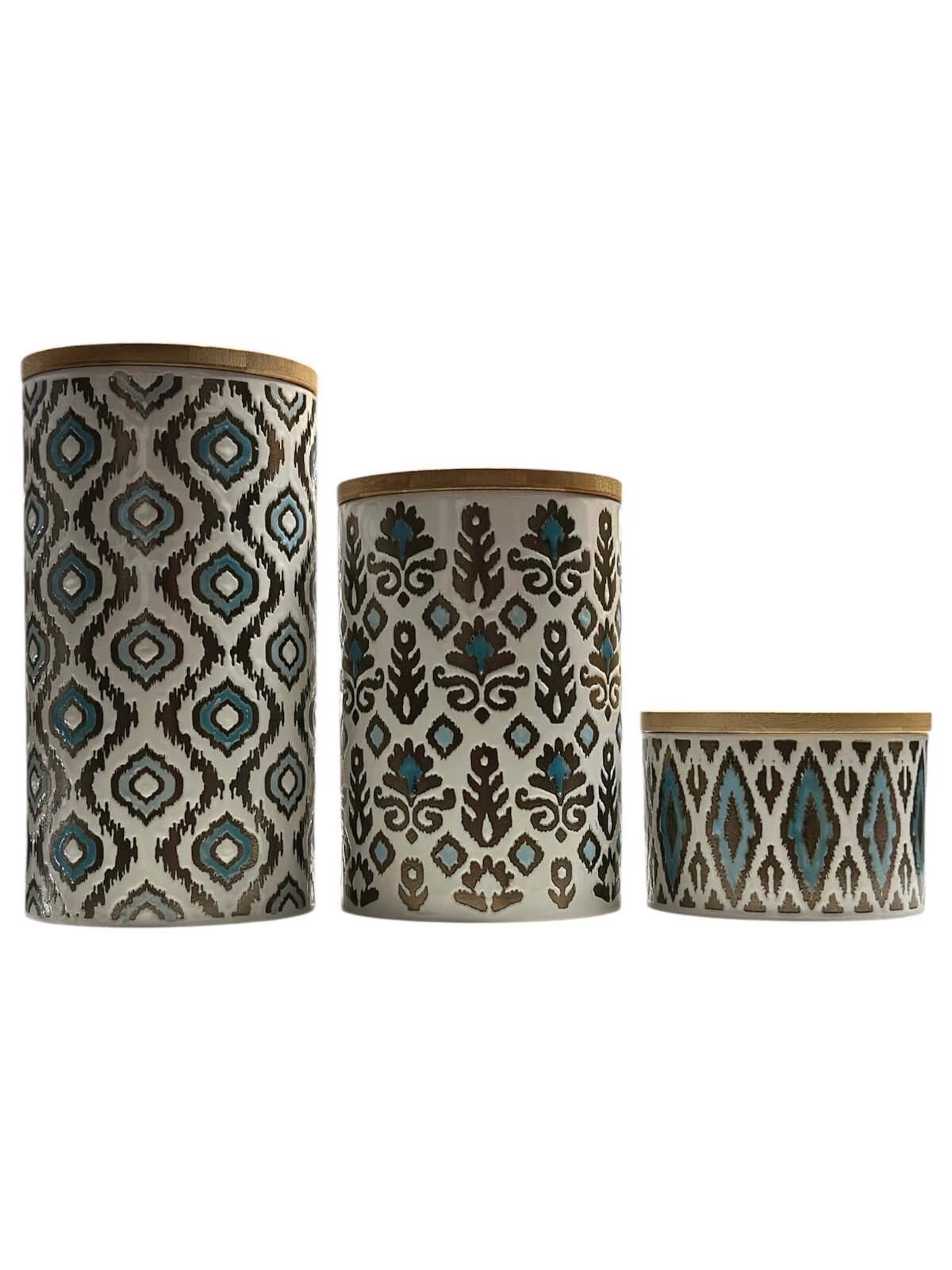 Ceramic Canister Set 3 Piece Blue/gold