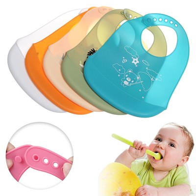 Silicone Baby Bibs Feeding Baby Saliva Towel Food Catcher Pocket Roll-up Apron~