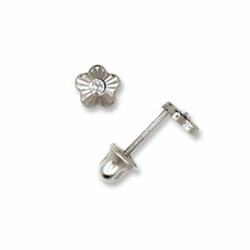 Solid 14K White Gold 4mm Flower CZ Screw Back Stud Earrings w/ Birthstones GifT