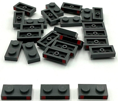 Lego 25 New Plate 1 x 2 with Black Rectangle and 2 Red Squares Pattern