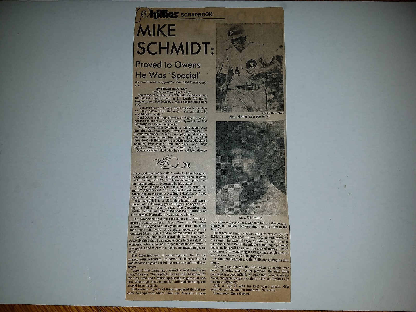 1976 Phillies Mike Schmidt Evening Bulletin Scrapbook Card Rare Vintage HOF