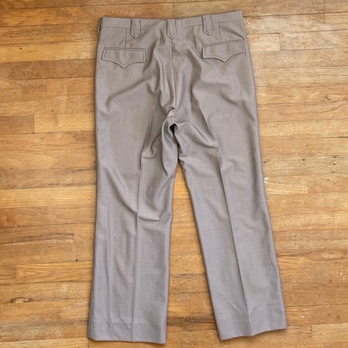 Vintage 1960s Mens Pants Size 36x29 Taupe Brown Polyester Knit Trousers 36 Waist - Picture 4 of 5