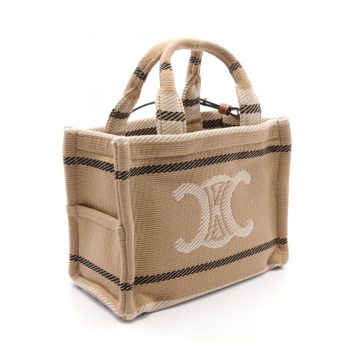 VIP特価【CELINE】SMALL CABAS TAHIS STRIPED TEXTILE 199162EYW small cabas thais in STRIPED TEXTILE AND CALFSKIN