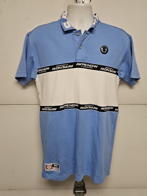 A Bathing Ape Aape Logo Polo Shirt Blue White Stripe - Main Image