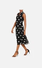 Anne Klein Dress Small Black Chiffon Fit And Flare Midi NWT