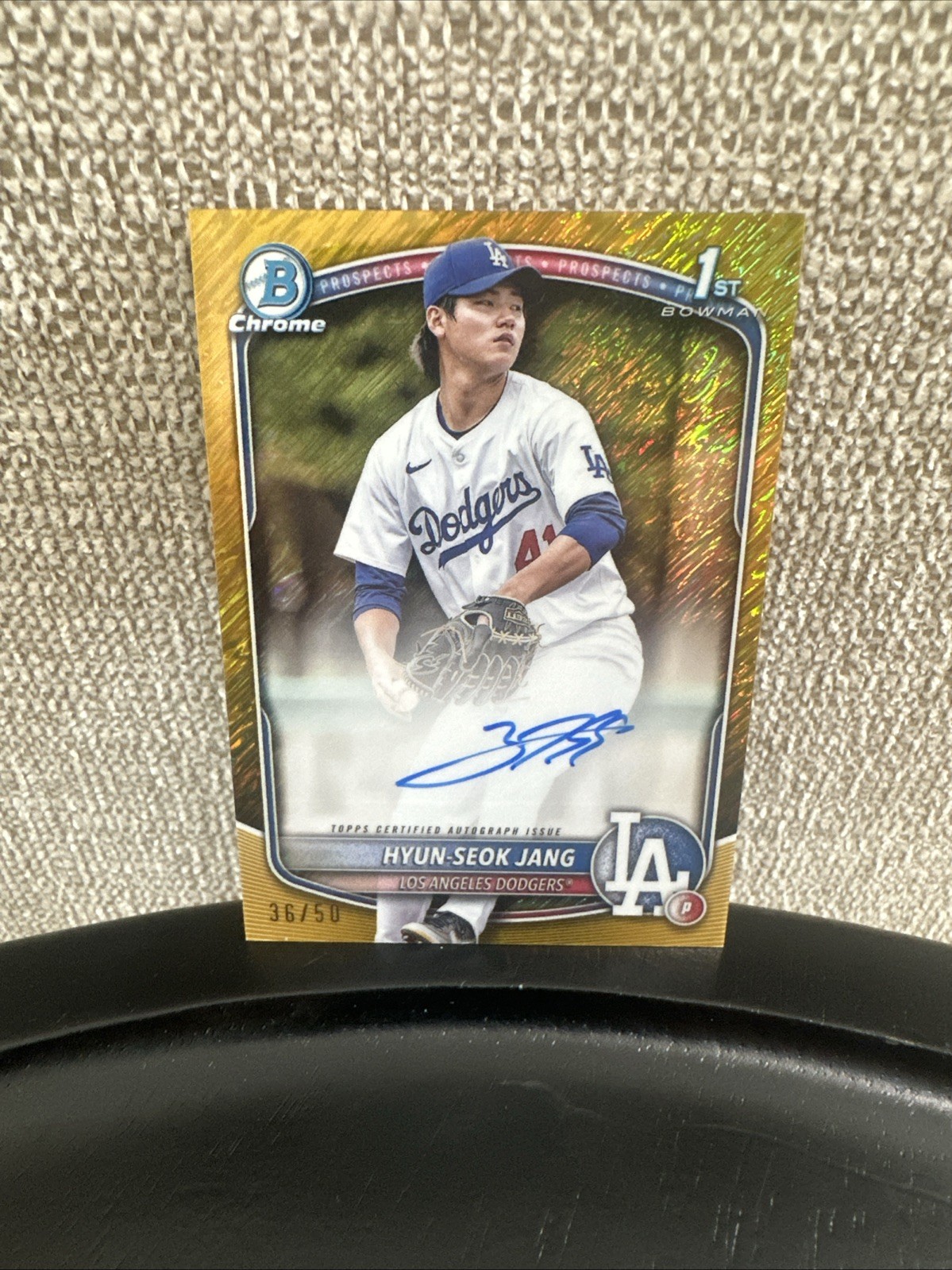 2025 Bowman Hyun-Seok Jang 1st Bowman Chrome Gold Shimmer Auto /50 LA Dodgers