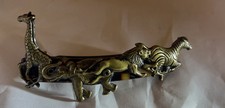 Vintage French Safari Animal Hair Barrette Made in France Brass Giraffe Zebra