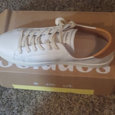 Soludos White/Tan Leather Lace-Up Sneakers Round Toe Casual Shoe US 11