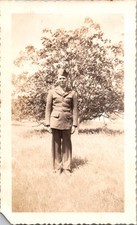 Vintage WWII Era Photo Soldier Military Uniform Portrait Scalloped Edge 1940s