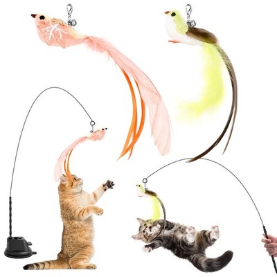 Katzenspielzeug Interaktiv 4er Set Saugnapf Katzenangel Glöckchen Vögel Cozary