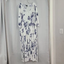 City Chic Sz L/20 White Blue Bird Floral Shinjuku Flowy Beach Coastal Maxi Dress