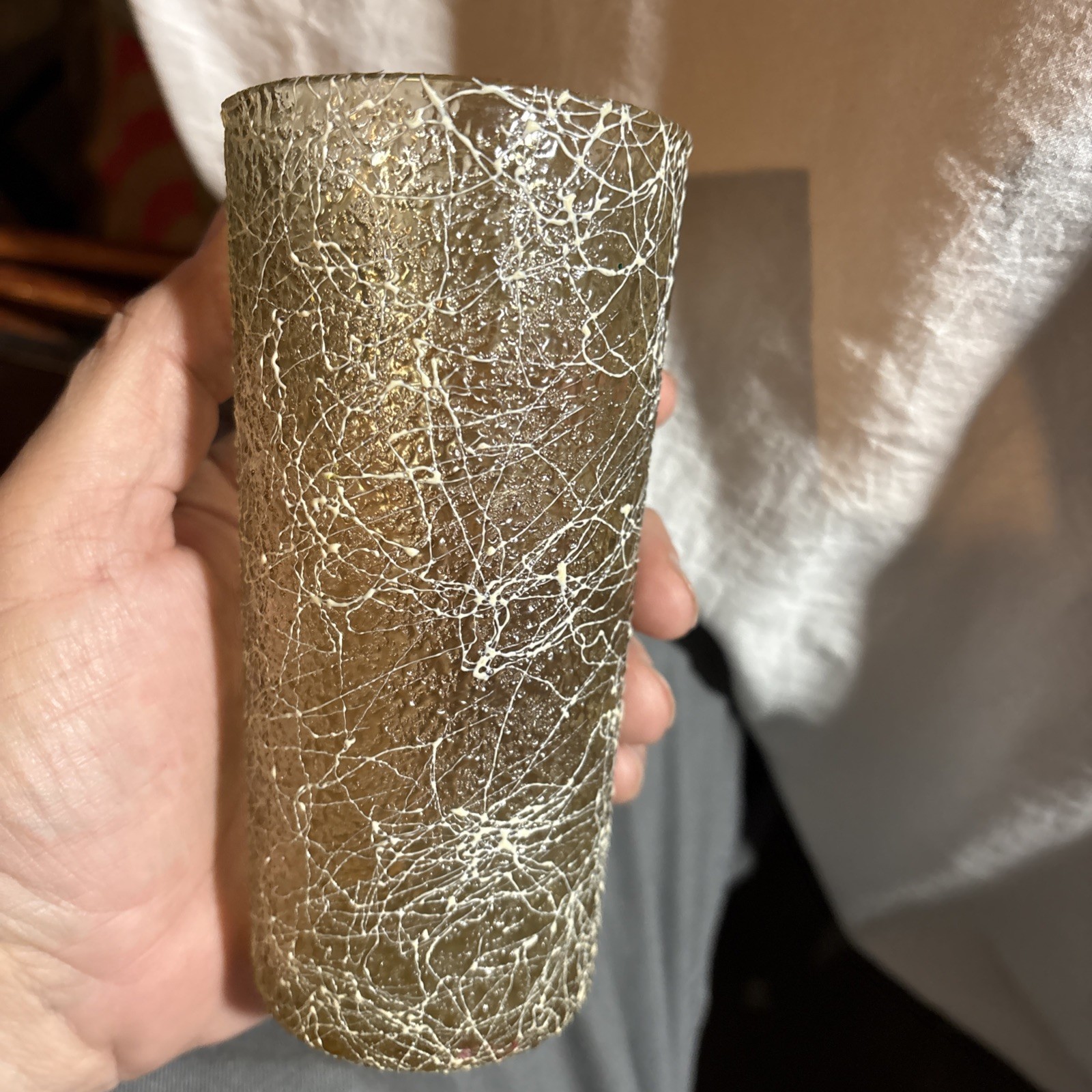 Vintage Spaghetti String Splatter Glass Pitcher and 4Tumblers Glasses