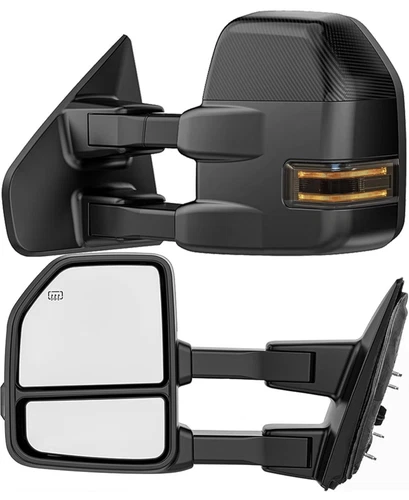 Smoked Power Heated Tow Mirrors Compatible with 2004-2014 Ford F150 Carbon Fiber