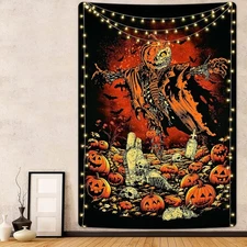 Krelymics Halloween Decor Tapestry Scary Pumpkin Bat Skull Tapestries...