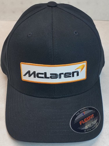 McLaren Embroidered Patch On Flexfit 6377 Black L/XL 7 1/4" - 7 5/8" - Picture 2 of 6