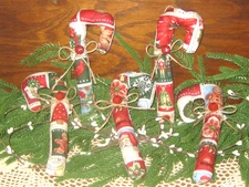 Country Christmas  5 Patchwork Fabric Candy Canes Tree Ornaments Wreath Accents