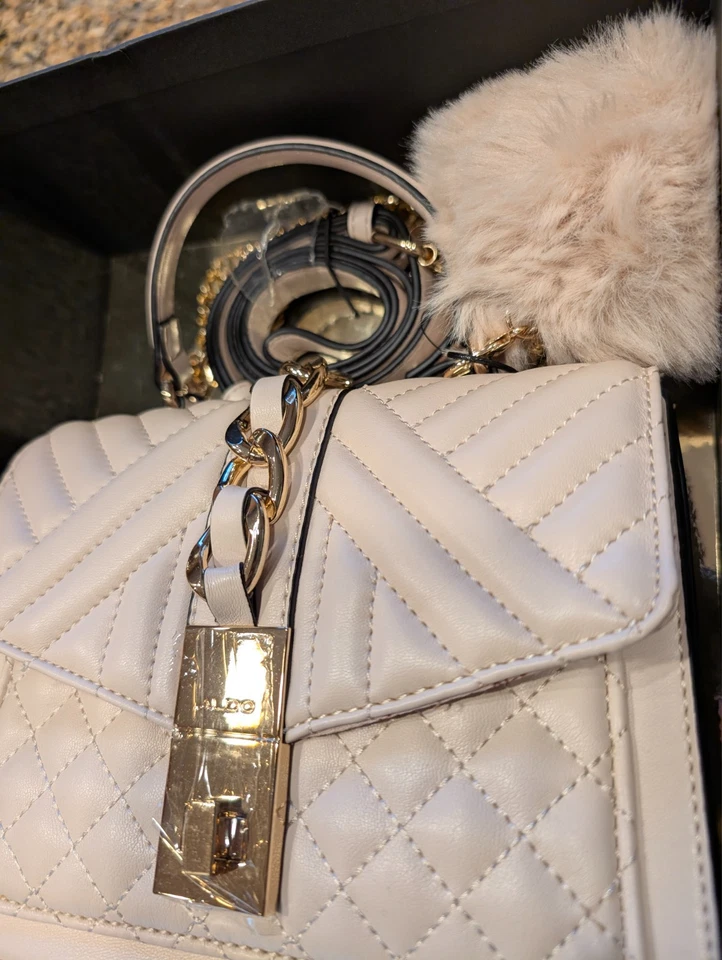 Bolso para mujer ALDO Jerilini con asa superior crema o hueso acolchado pompa "NUEVO" Foto 3 de 4
