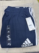 adidas NEW Mens Essentials 3-Stripes Fleece Pants Jogger Navy White Large