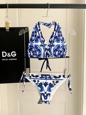 D&G Blue White Printed Triangle Bikini Set Two Piece Swimsuit